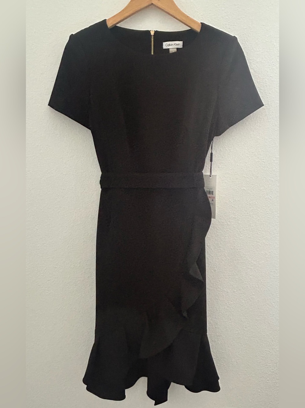 Calvin Klein Black Short-Sleeve Ruffle-Hem Sheath Dress